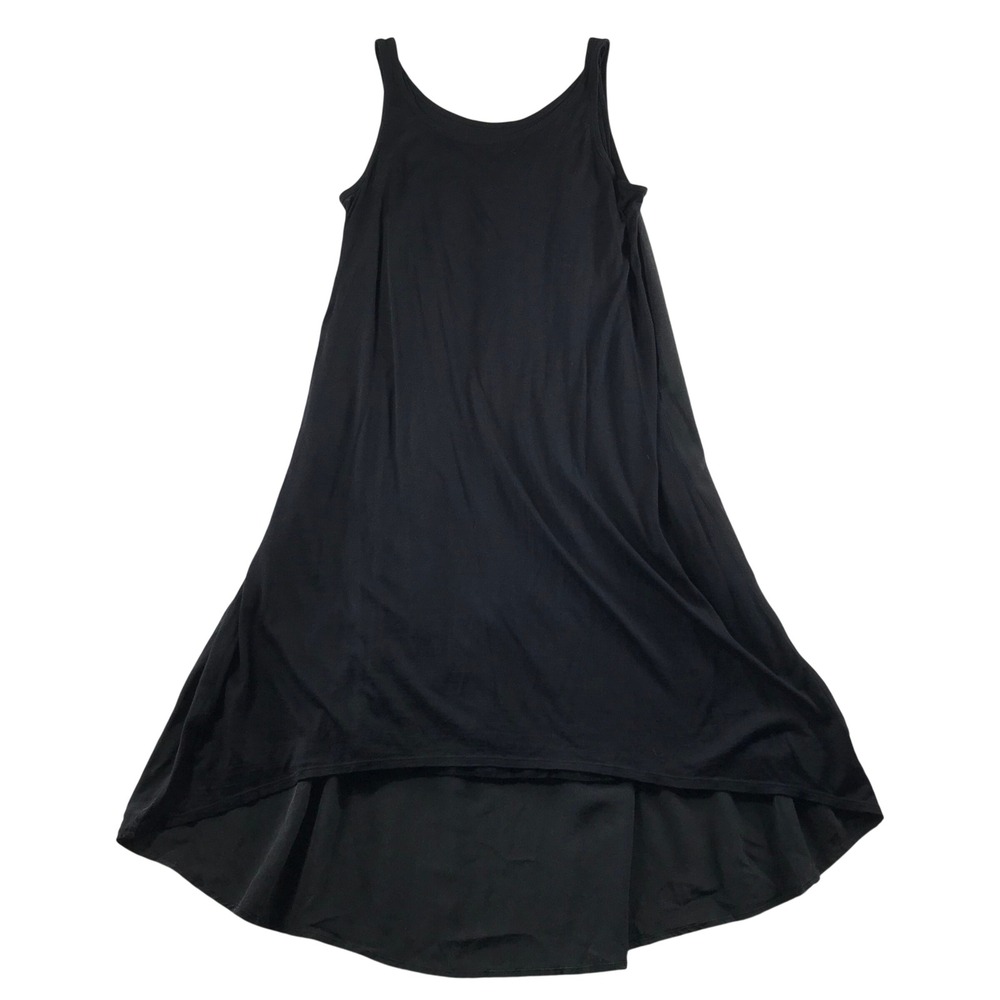 Eileen Fisher Silk Cotton Mixed Media High Low Midi Dress Black Small